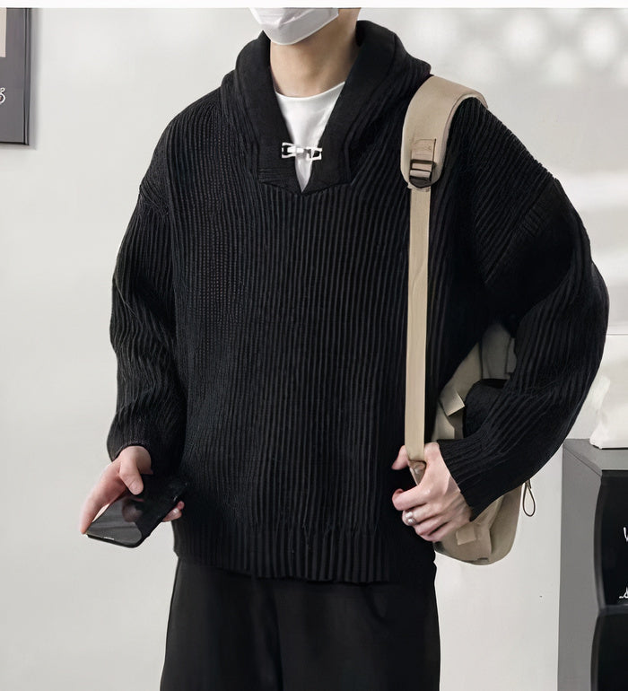 Lässig gestrickter Vintage-Kapuzenpullover für Männer, ideal für Herbst- und Wintertage.
