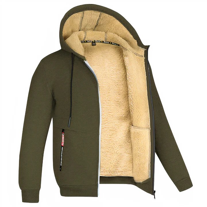 Lässige Herren-Fleece-Kapuzenjacke, ideal für gemütliche Herbst- und Wintertage.