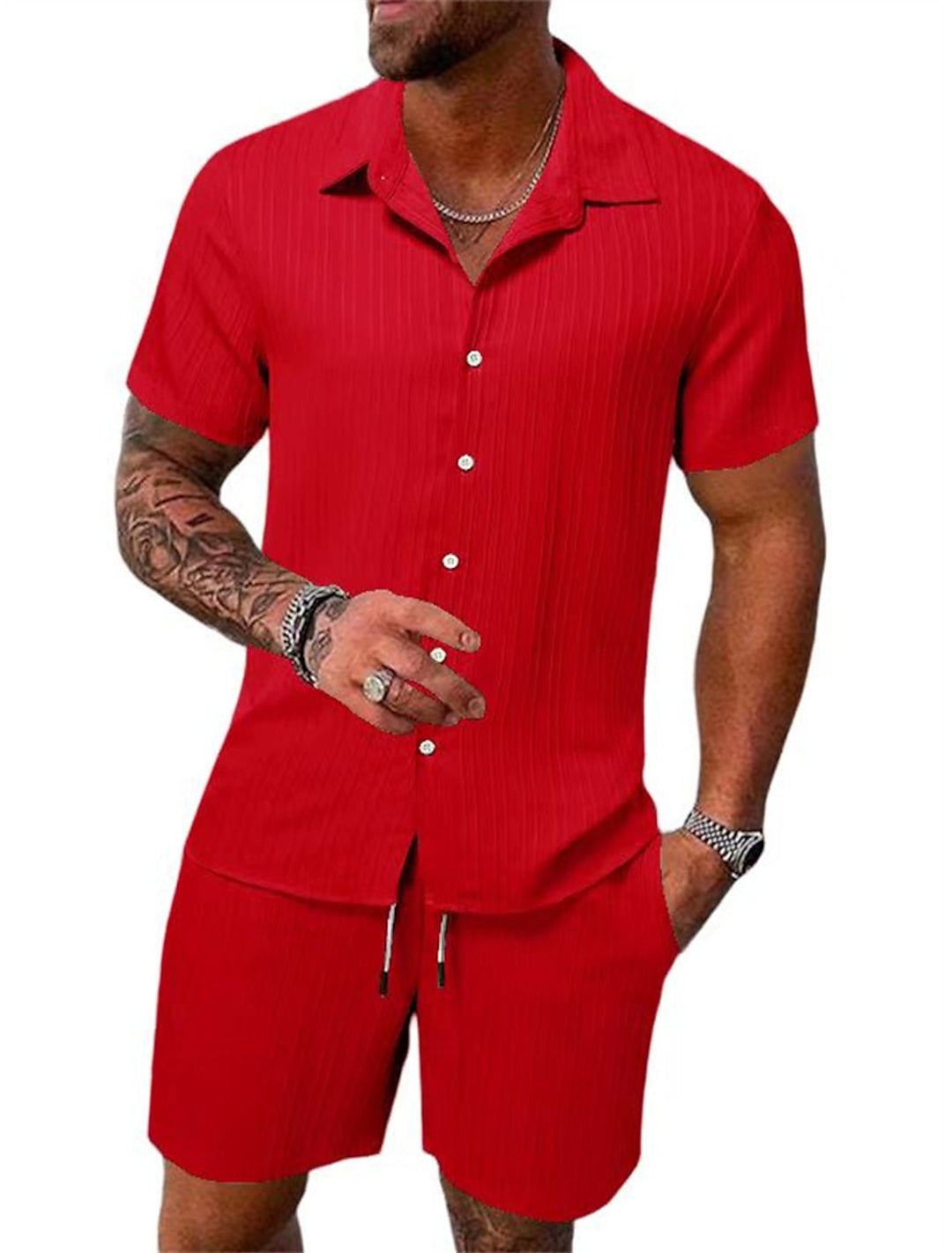 Lässiges Button-Down-Hemd-Set für den Sommer, ideal für Urlaubsstyle und entspannten Komfort.