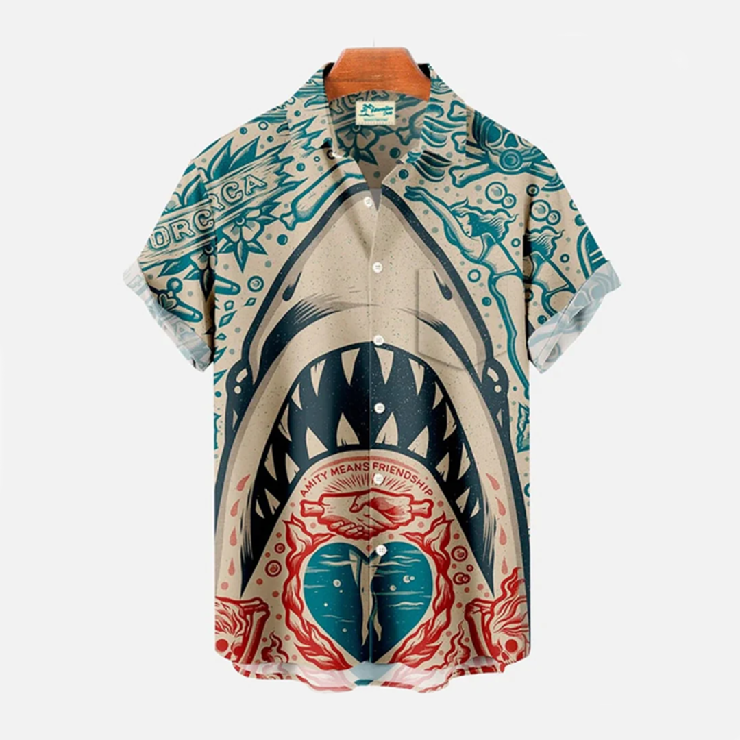 Lässiges Shark Print Sommerhemd – leicht, stylisch & perfekt für warme Tage