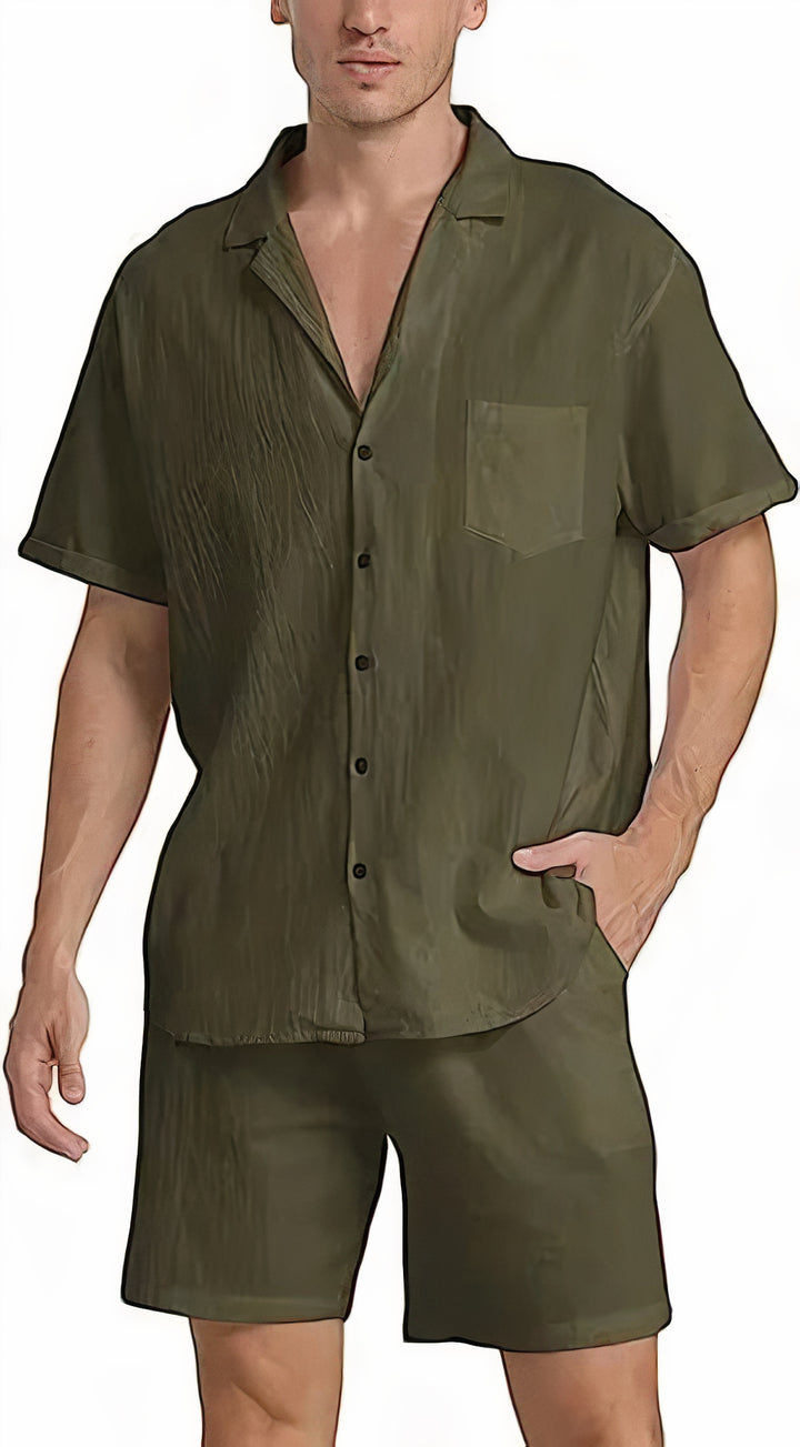 Leichtes Leinen-Sommer-Set für Herren mit atmungsaktivem Stoff und zeitlosem Design, ideal für heiße Tage.