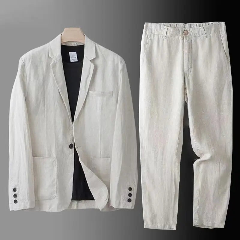 Luxus Leinenblazer und Hose Set für Herren, elegant und leicht für warme Tage