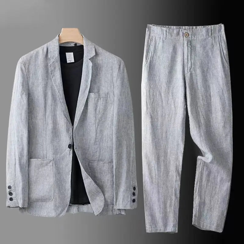 Luxus Leinenblazer und Hose Set für Herren, elegant und leicht für warme Tage