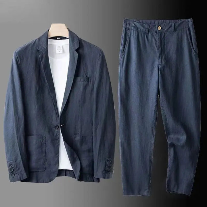 Luxus Leinenblazer und Hose Set für Herren, elegant und leicht für warme Tage