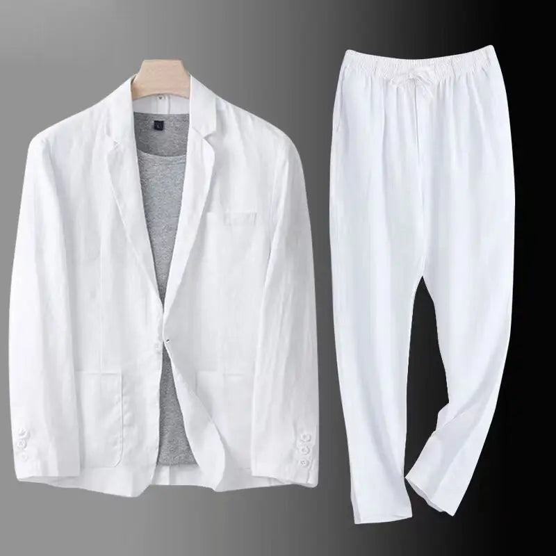 Luxus Leinenblazer und Hose Set für Herren, elegant und leicht für warme Tage