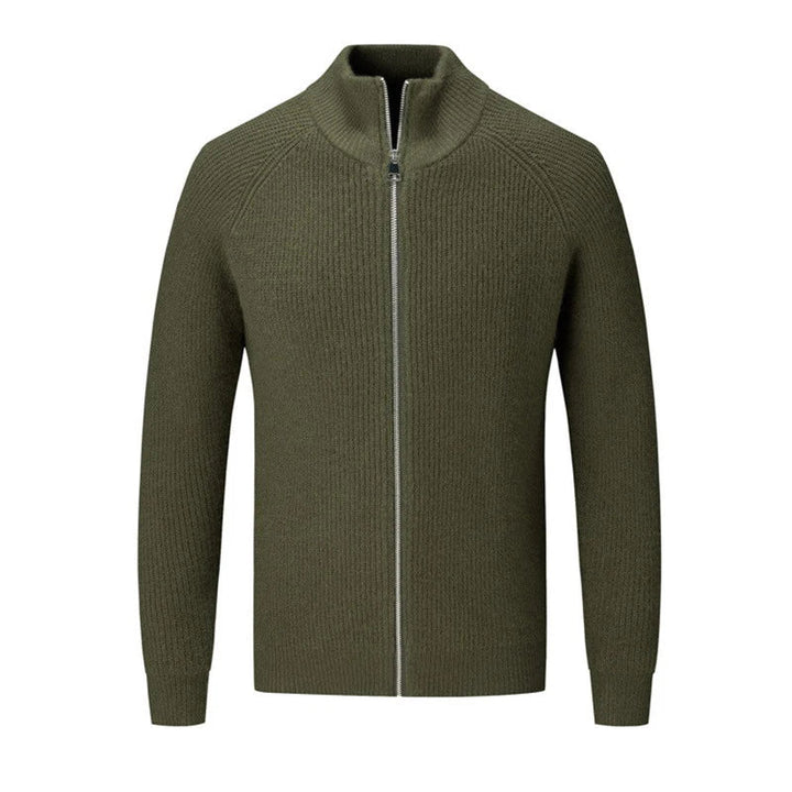 Luxuriöse warme Strickjacke aus Wolle mit Reißverschluss, elegant und komfortabel für kalte Tage.