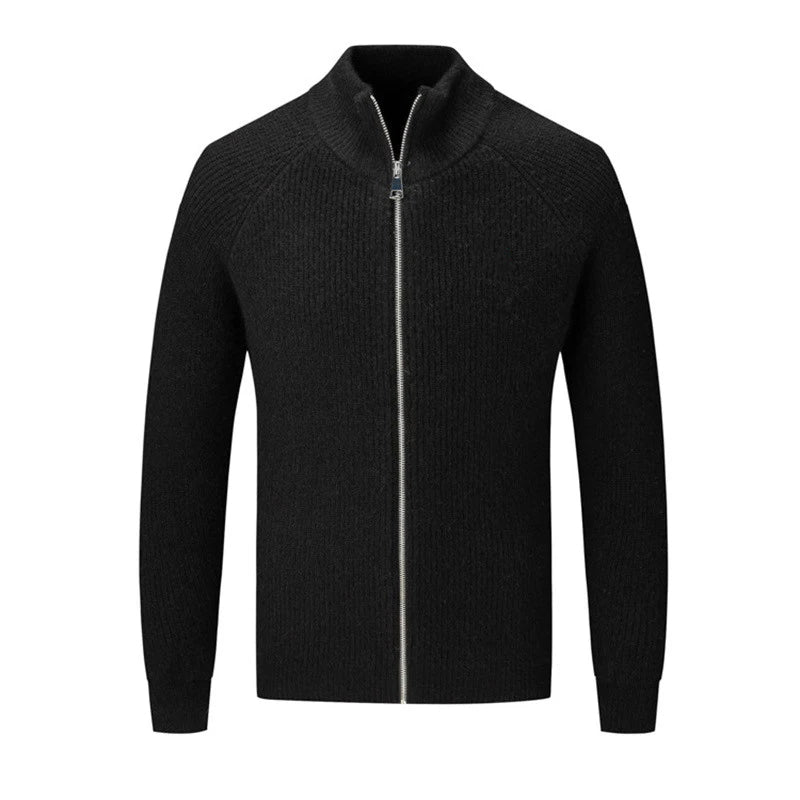 Luxuriöse warme Strickjacke aus Wolle mit Reißverschluss, elegant und komfortabel für kalte Tage.