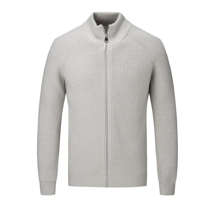 Luxuriöse warme Strickjacke aus Wolle mit Reißverschluss, elegant und komfortabel für kalte Tage.