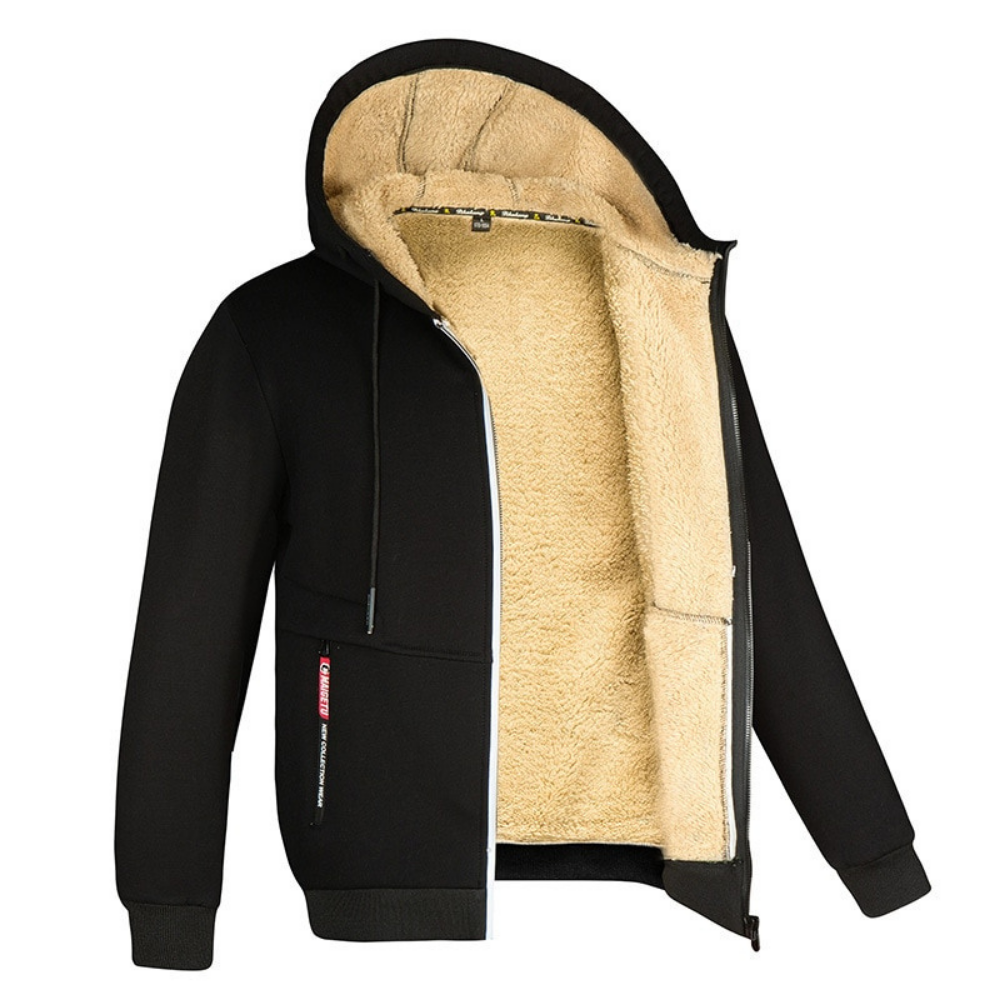 Kuscheliger warmer Herren-Kapuzenpullover mit flauschigem Innenfutter – ideal für kalte Wintertage.
