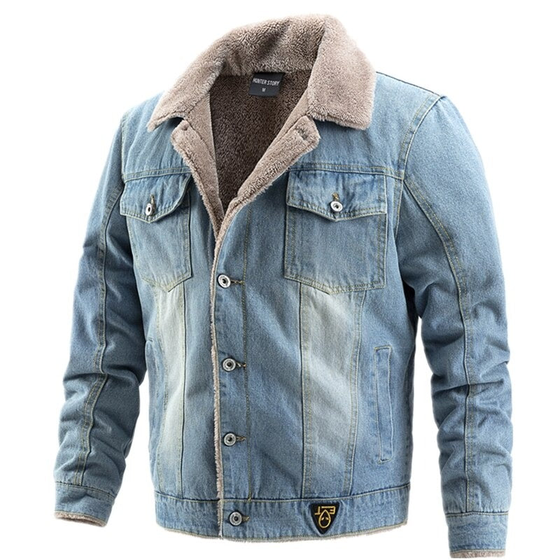 Herren-Jeansjacke mit wärmendem Futter, ideal für kalte Tage und lässige Outfits