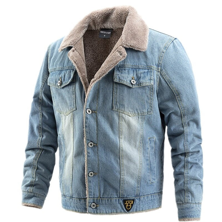 Herren-Jeansjacke mit wärmendem Futter, ideal für kalte Tage und lässige Outfits