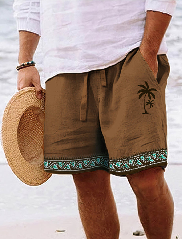 Sommer-Shorts für Männer mit tropischem Kokosnussbaum-Design und leichtem, atmungsaktivem Material.
