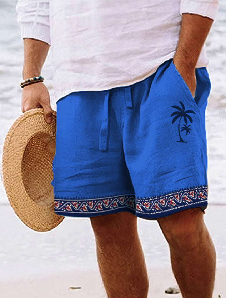 Sommer-Shorts für Männer mit tropischem Kokosnussbaum-Design und leichtem, atmungsaktivem Material.