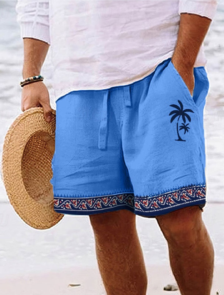 Sommer-Shorts für Männer mit tropischem Kokosnussbaum-Design und leichtem, atmungsaktivem Material.