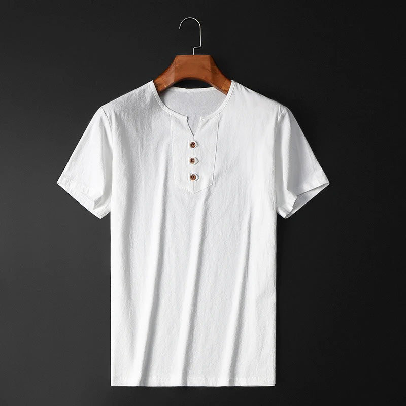 Sommer-T-Shirt aus Baumwoll-Leinen-Mischung für Männer – leicht, atmungsaktiv und stilvoll für warme Tage