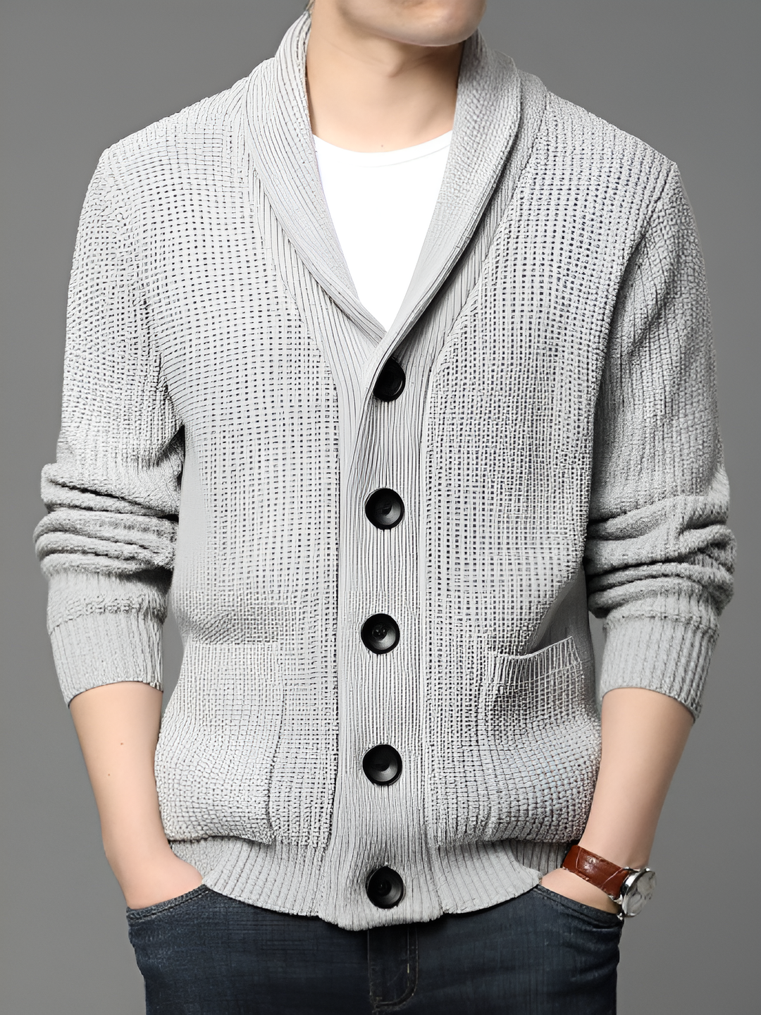 Elegante Strickjacke für Männer, perfekt für kühlere Tage und vielseitige Anlässe.