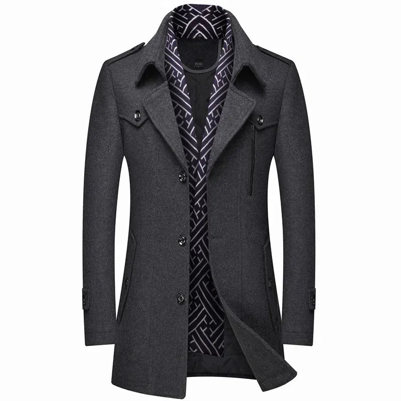 Eleganter und warmer Wintermantel für Herren mit klassischem Design und hochwertiger Verarbeitung.