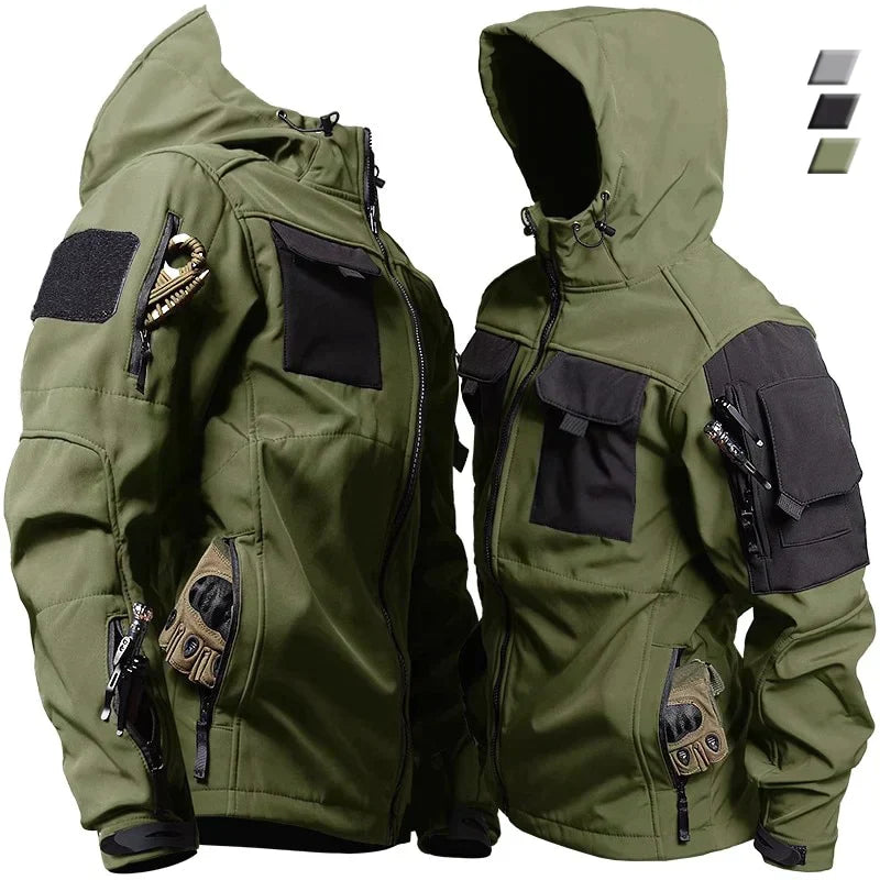 Taktische wasserdichte Jacke für Männer, ideal für Herbst- und Wintertage, schützt vor Regen und Wind.