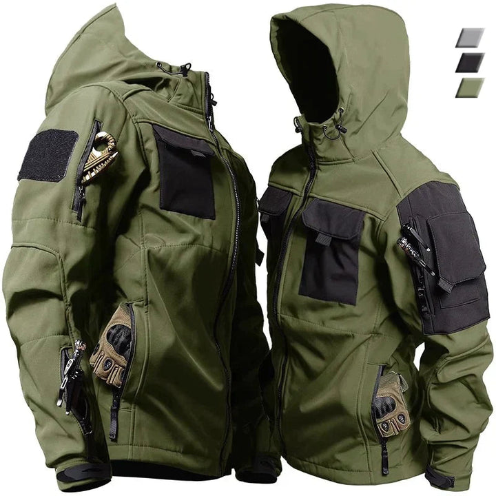 Taktische wasserdichte Jacke für Männer, ideal für Herbst- und Wintertage, schützt vor Regen und Wind.