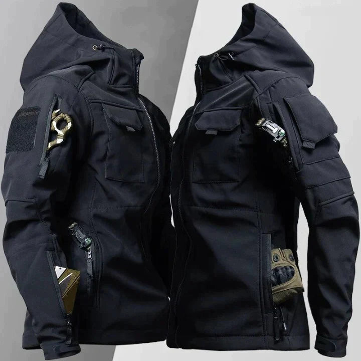 Taktische wasserdichte Jacke für Männer, ideal für Herbst- und Wintertage, schützt vor Regen und Wind.