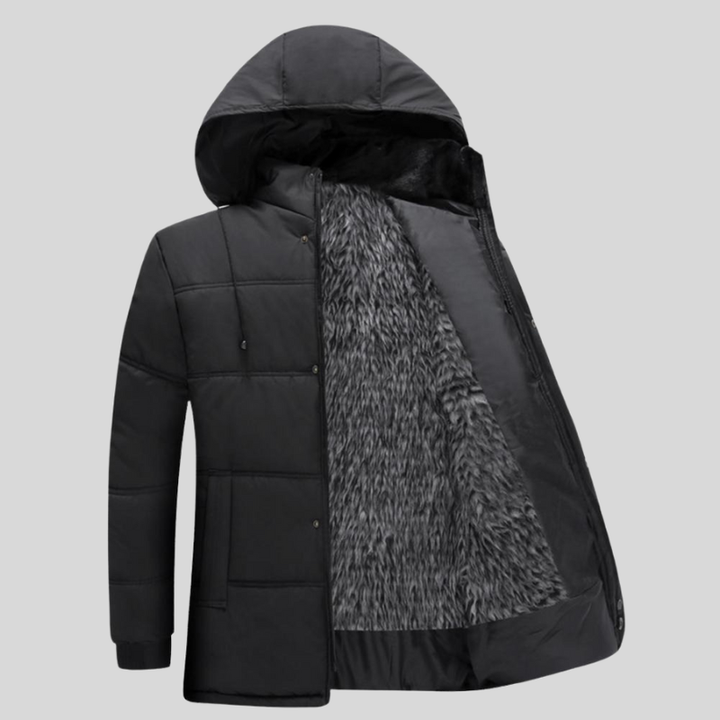 Stilvolle warme Winterjacke für Männer mit Kapuze und praktischen Taschen für kalte Tage