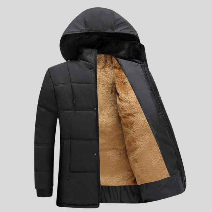 Stilvolle warme Winterjacke für Männer mit Kapuze und praktischen Taschen für kalte Tage