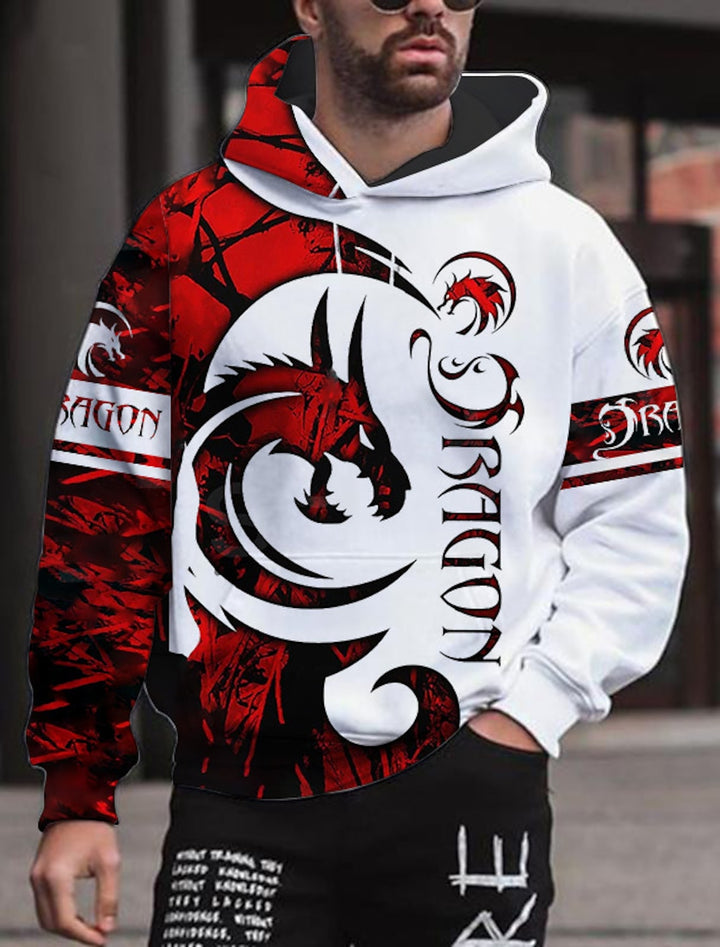 Warmer stylischer Drachen-Kapuzenpulli für Männer, auffälliges Design und kuschelige Wärme.