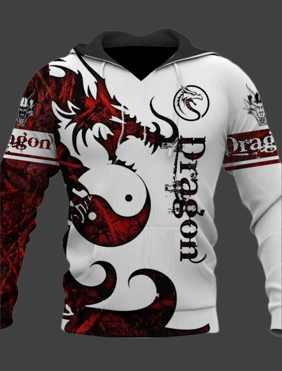 Warmer stylischer Drachen-Kapuzenpulli für Männer, auffälliges Design und kuschelige Wärme.