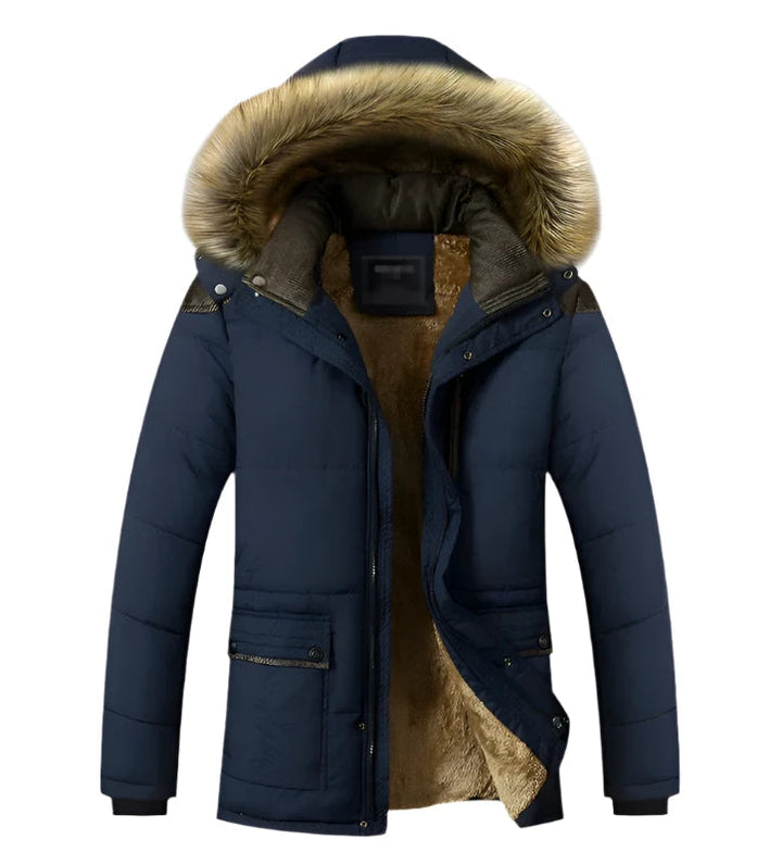 Warmer Winterparka für Herren mit Kapuze und abnehmbarem Fellkragen – ideal für kalte Wintertage