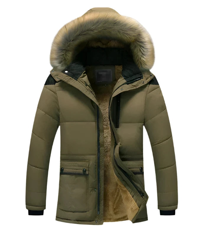Warmer Winterparka für Herren mit Kapuze und abnehmbarem Fellkragen – ideal für kalte Wintertage
