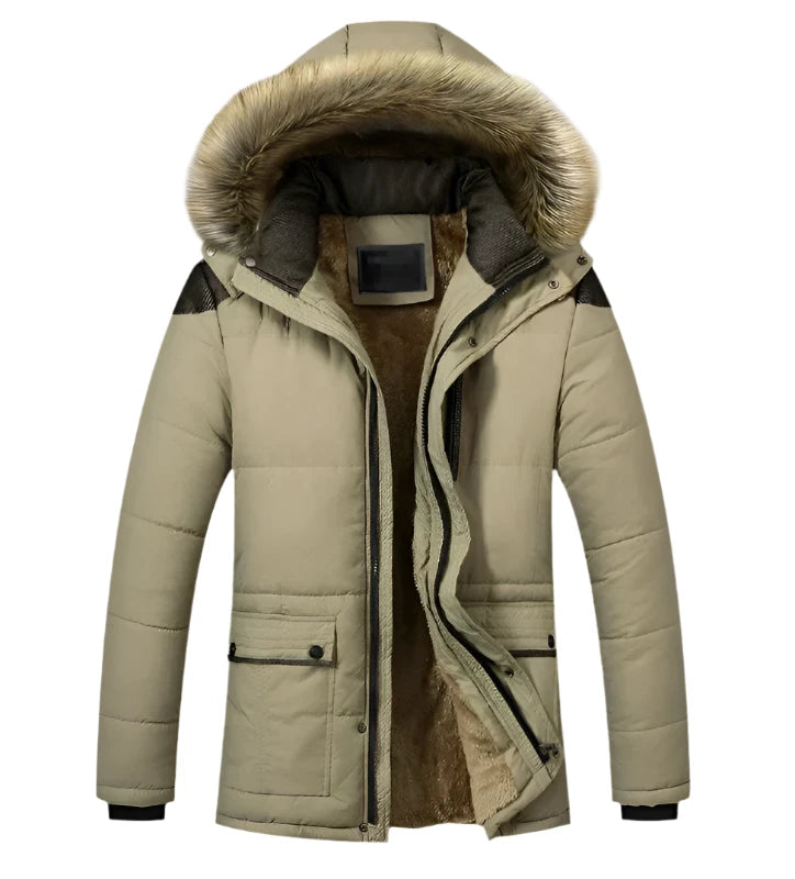 Warmer Winterparka für Herren mit Kapuze und abnehmbarem Fellkragen – ideal für kalte Wintertage
