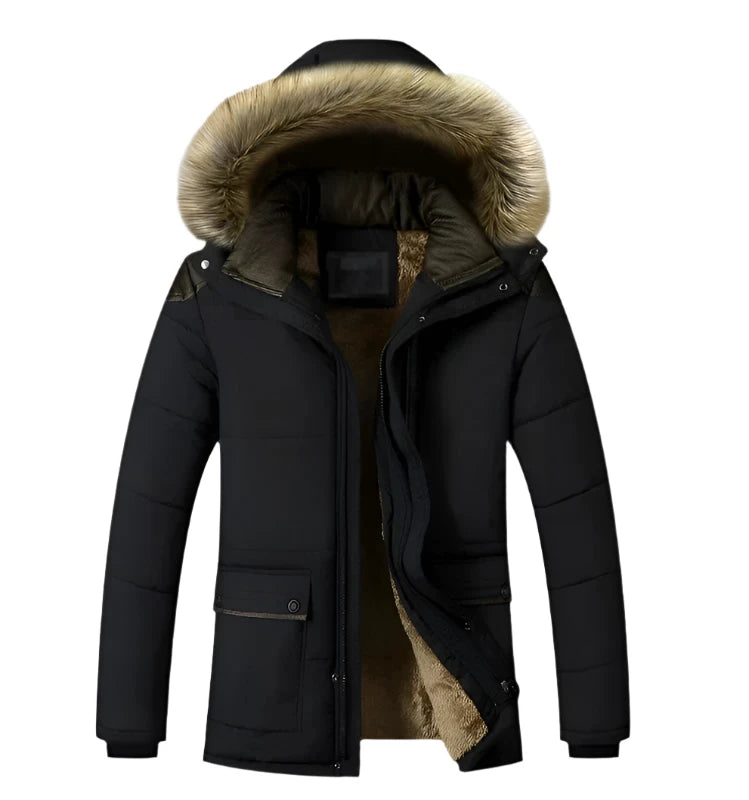 Warmer Winterparka für Herren mit Kapuze und abnehmbarem Fellkragen – ideal für kalte Wintertage
