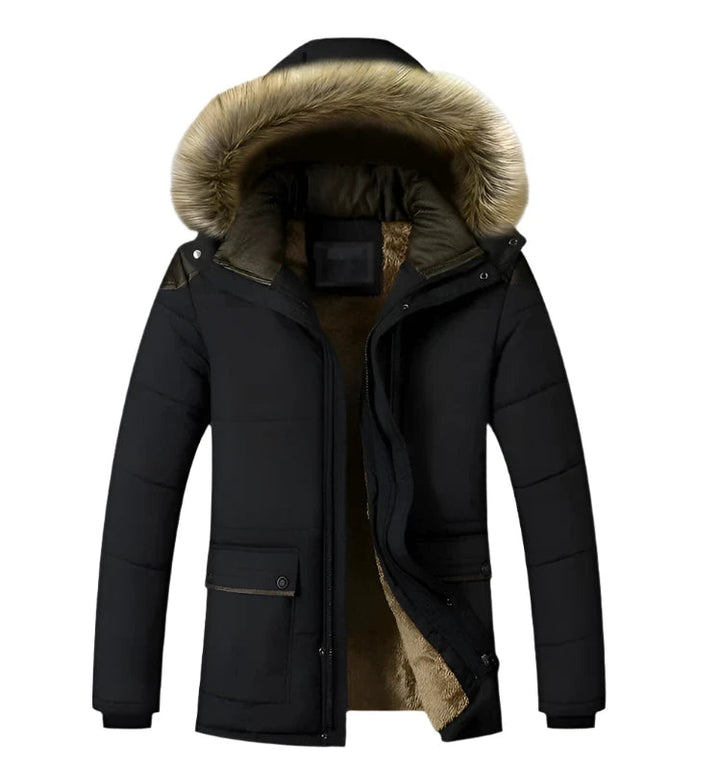 Warmer Winterparka für Herren mit Kapuze und abnehmbarem Fellkragen – ideal für kalte Wintertage