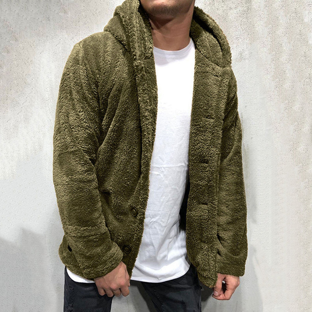 Kuscheliger Plüsch-Kapuzenpullover für Männer mit weichem Material für maximalen Komfort und Wärme.