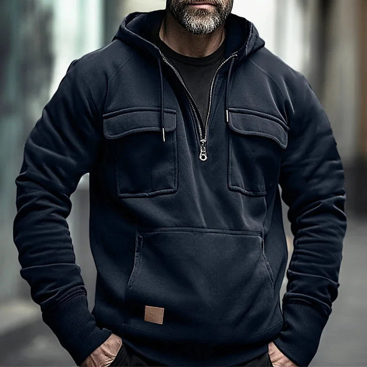 Herren-Winterkapuzenpullover aus weichem, warmem Material mit Kängurutasche und Kapuze.