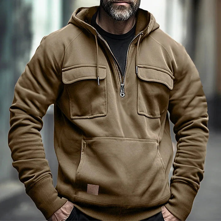 Herren-Winterkapuzenpullover aus weichem, warmem Material mit Kängurutasche und Kapuze.