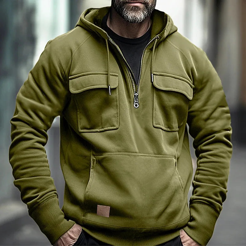 Herren-Winterkapuzenpullover aus weichem, warmem Material mit Kängurutasche und Kapuze.