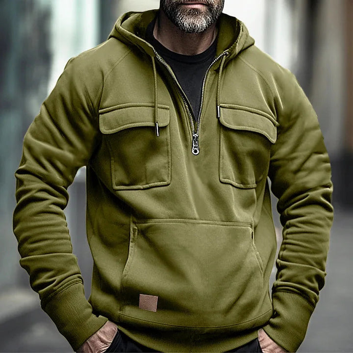 Herren-Winterkapuzenpullover aus weichem, warmem Material mit Kängurutasche und Kapuze.