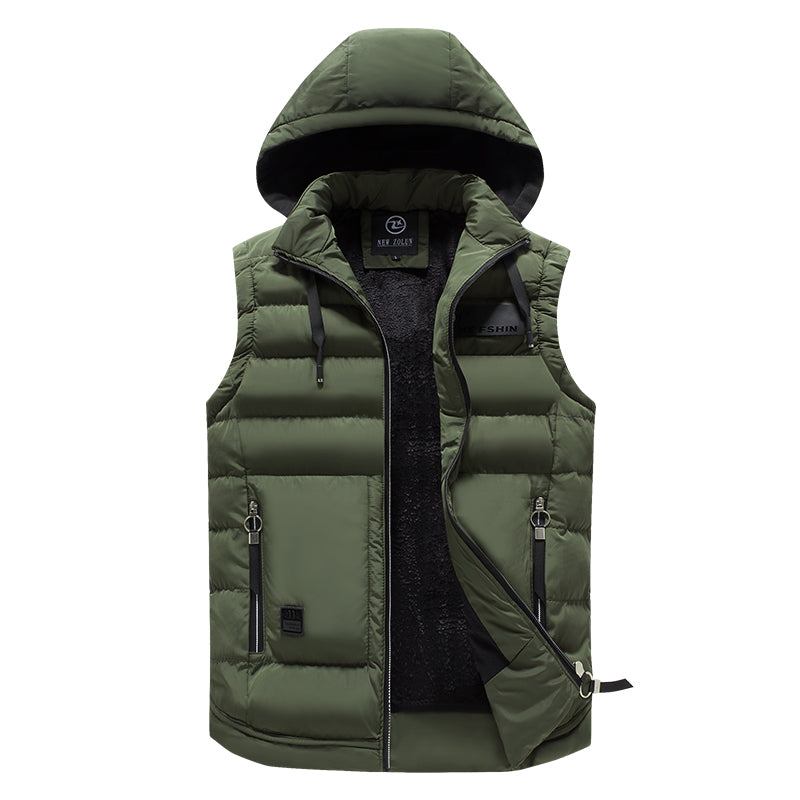  Winterweste mit Steppung und Kapuze für Männer, warm und praktisch für die kalte Jahreszeit.