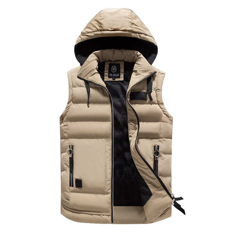  Winterweste mit Steppung und Kapuze für Männer, warm und praktisch für die kalte Jahreszeit.