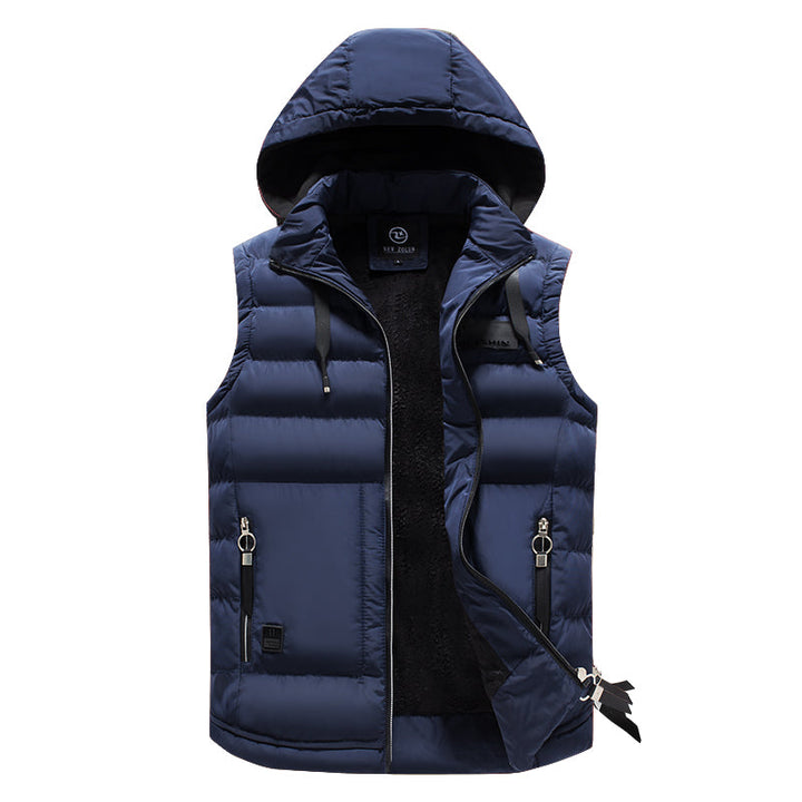  Winterweste mit Steppung und Kapuze für Männer, warm und praktisch für die kalte Jahreszeit.
