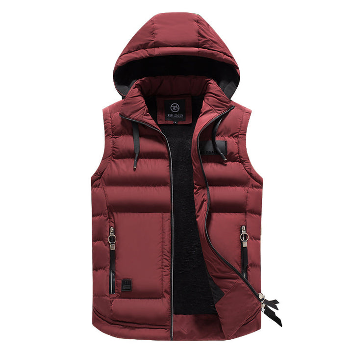  Winterweste mit Steppung und Kapuze für Männer, warm und praktisch für die kalte Jahreszeit.