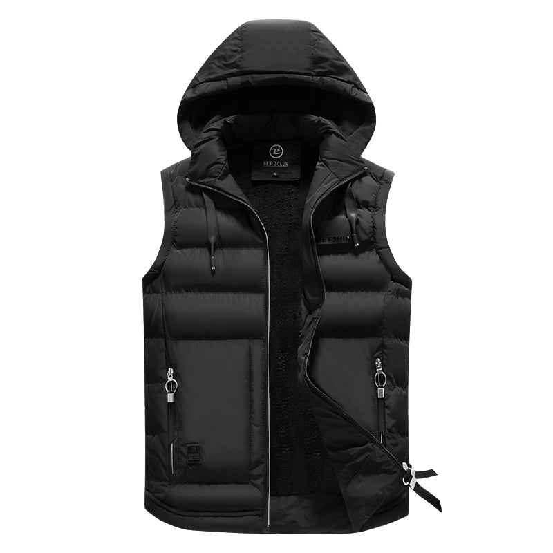  Winterweste mit Steppung und Kapuze für Männer, warm und praktisch für die kalte Jahreszeit.